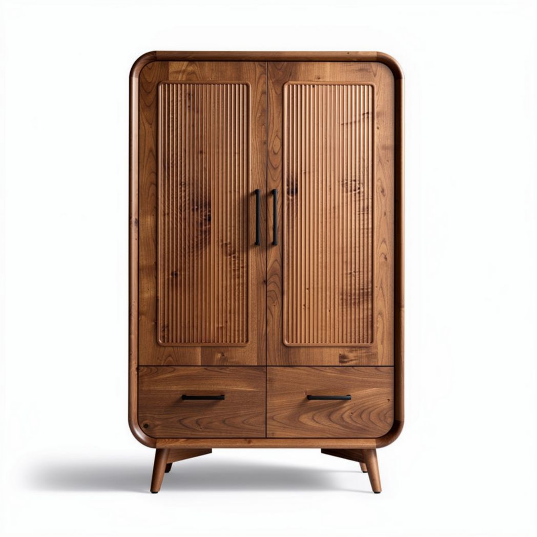 Wooden wardrobe with ribbed doors and two drawers 120 x 80 x 180cm