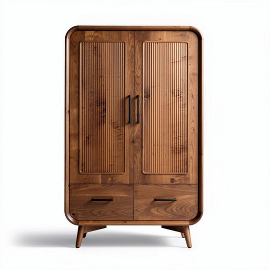 Wooden wardrobe with ribbed doors and two drawers 120 x 80 x 180cm