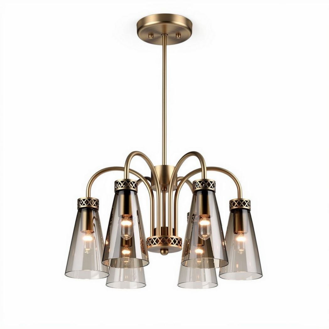 Five-light pendant chandelier with glass shades in brushed gold finish 40 x 40 x 50cm