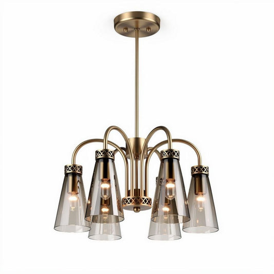 Five-light pendant chandelier with glass shades in brushed gold finish 40 x 40 x 50cm