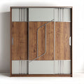 Sliding wardrobe with wooden finish and metal accents 200 x 20 x 150cm