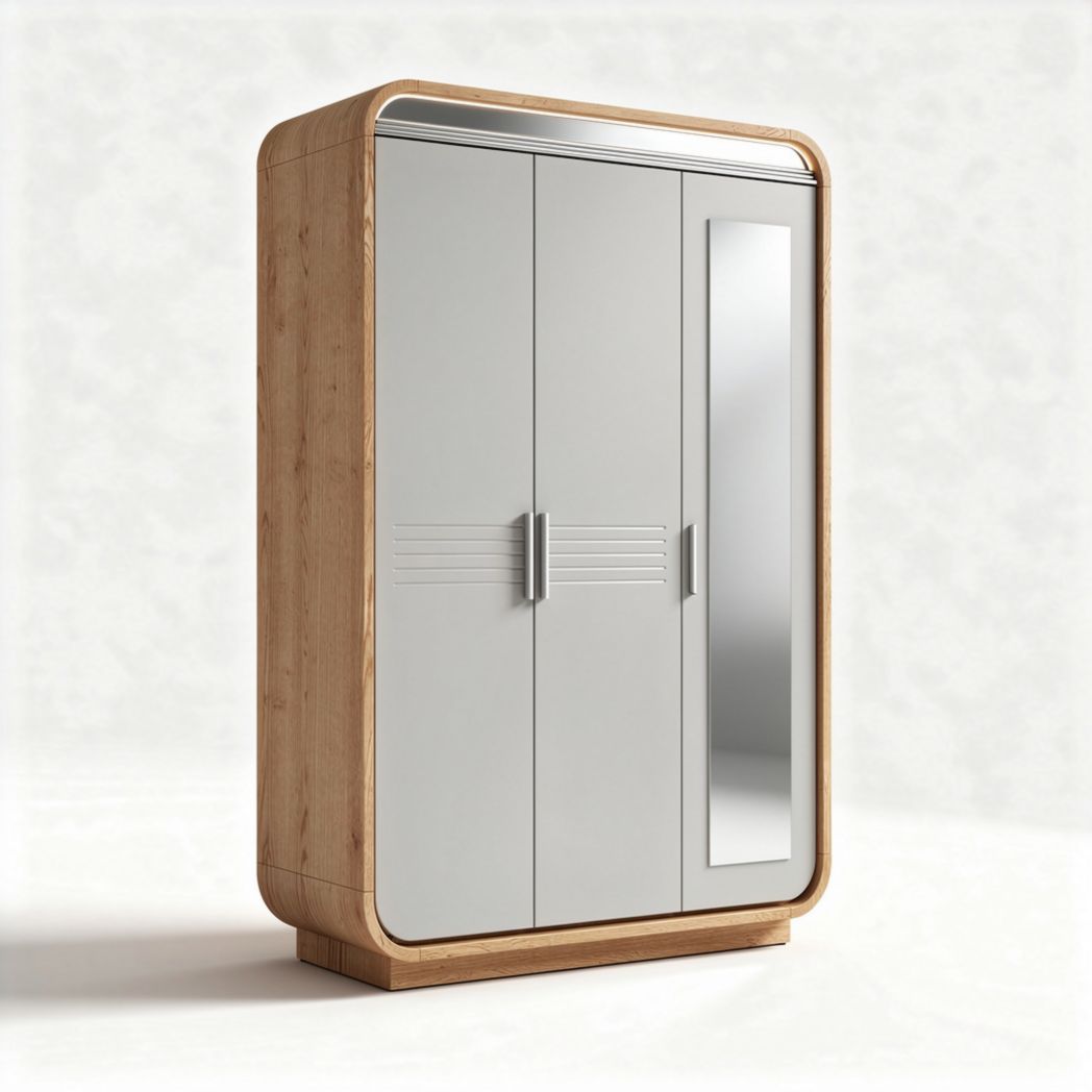 Wooden wardrobe with mirrored door and sleek modern design 100 x 60 x 180cm