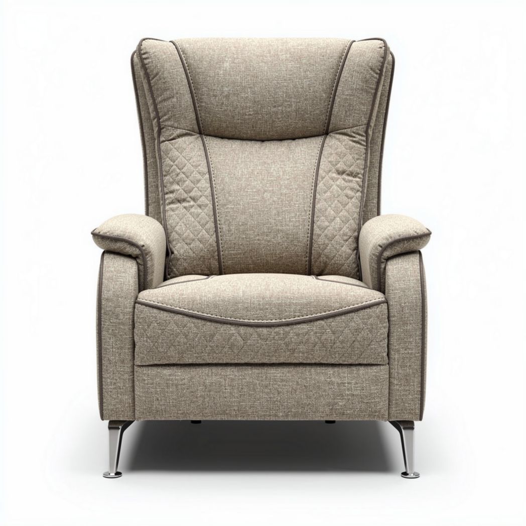 Recliner chair with quilted fabric upholstery and steel legs 85 x 80 x 105cm
