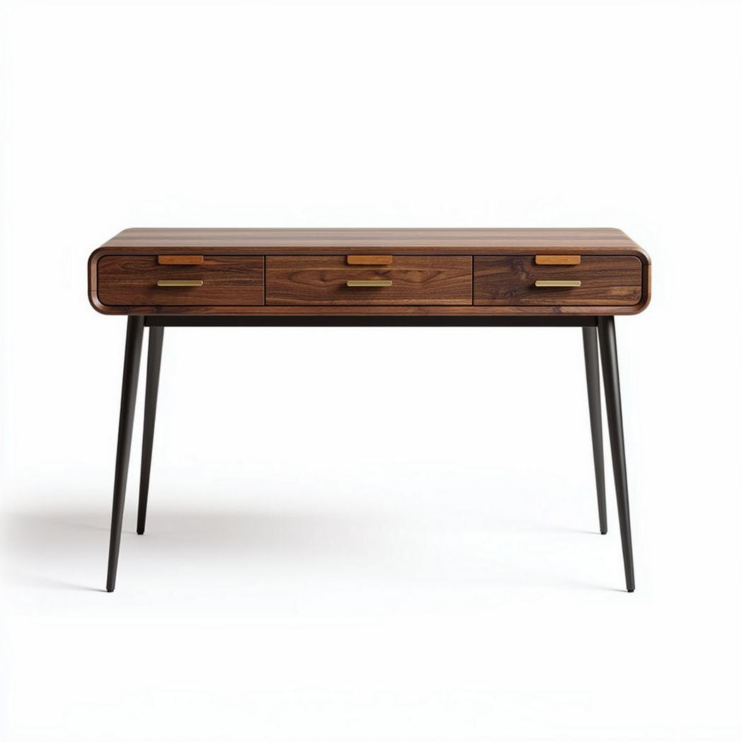 Wooden writing desk with three drawers and metal legs 120 x 60 x 75cm