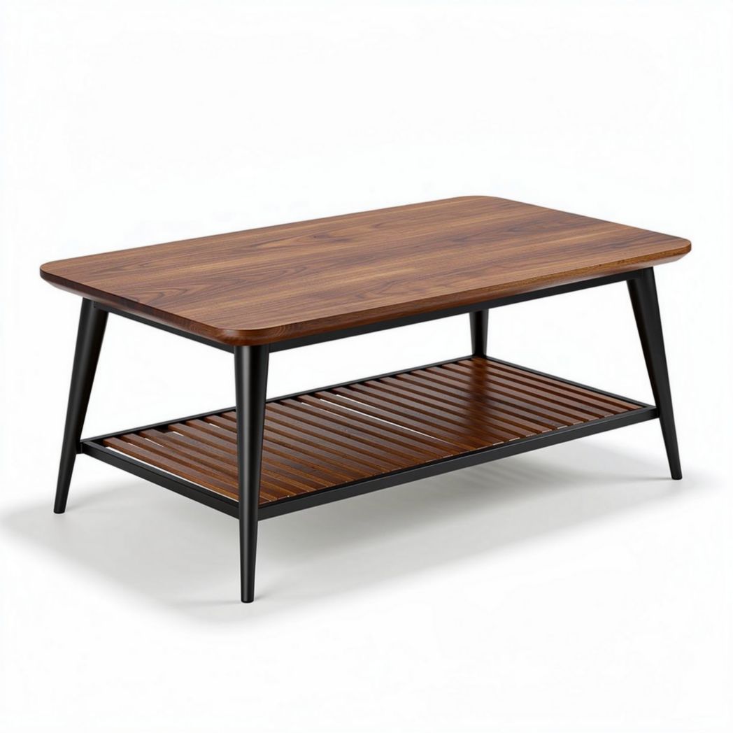 Wooden coffee table with storage shelf and metal legs 100 x 50 x 40cm