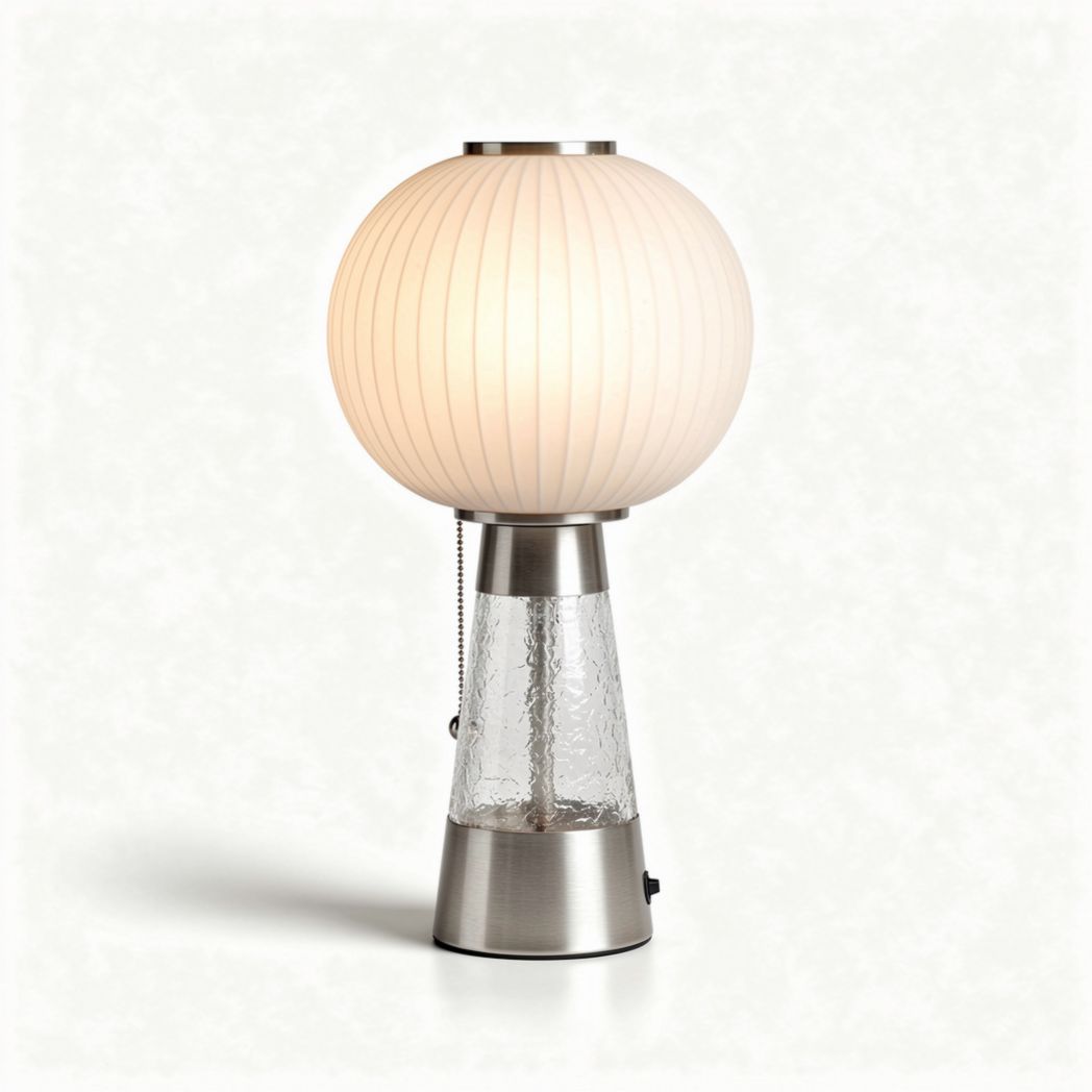 Table lamp with glass base and pleated fabric shade 30 x 30 x 50cm