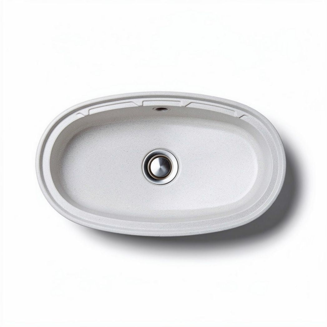 Solid surface oval sink in white for bathroom or kitchen 60 x 40 x 15cm