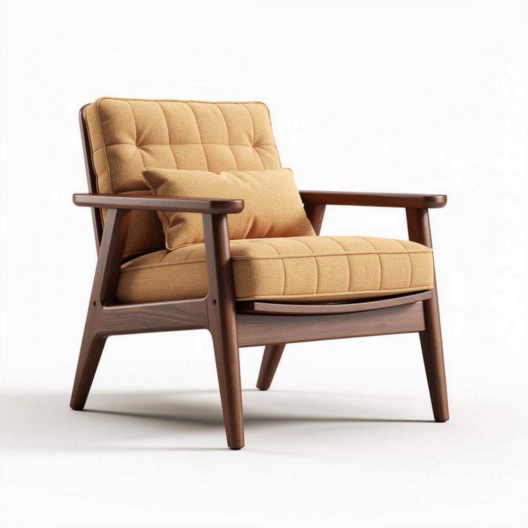 Mid-century modern armchair with quilted upholstery and wooden frame 80 x 75 x 75cm