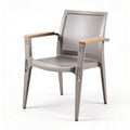 Metal outdoor chair with wooden armrests and perforated design 60 x 55 x 85cm