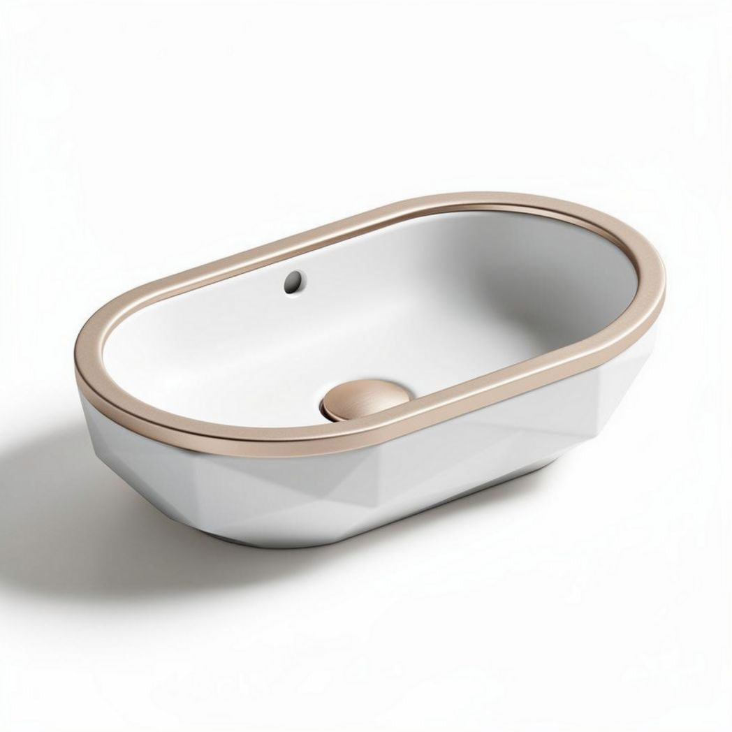 Oval freestanding soaking tub with rose gold trim and modern design 100 x 50 x 40cm