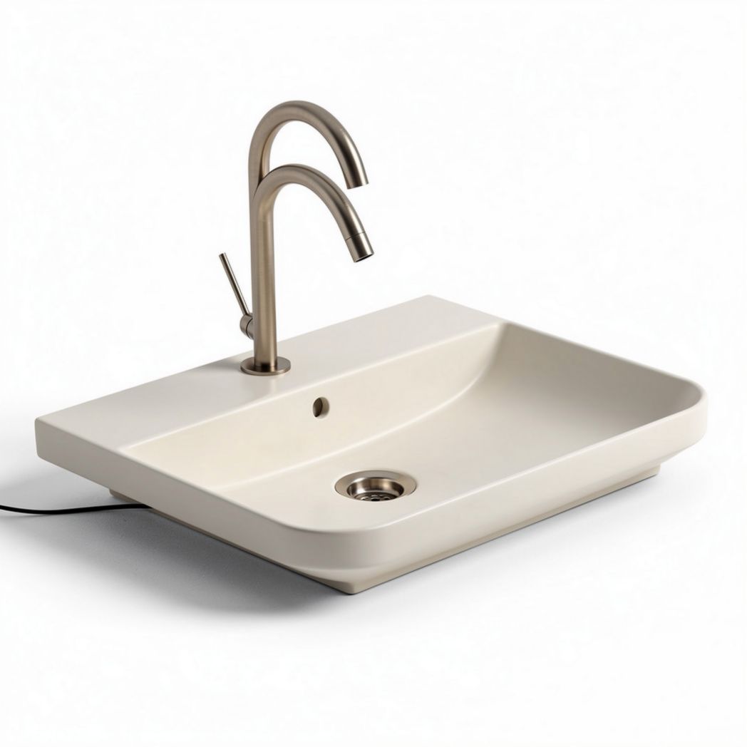 White ceramic bathroom sink with brushed nickel faucet 60 x 40 x 15cm