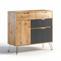 Wooden storage cabinet with grey panel doors and drawers 85 x 80 x 40cm