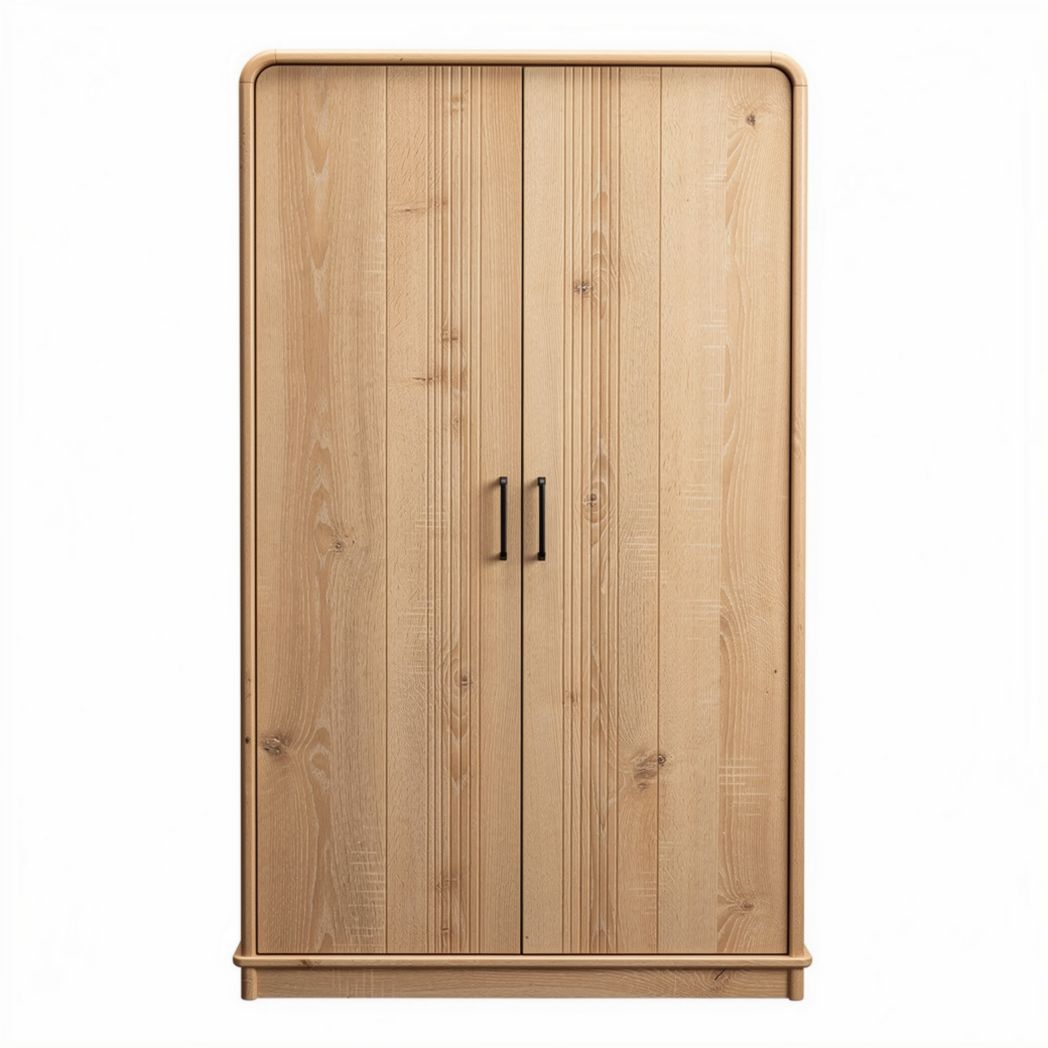 Wooden wardrobe with two doors and sleek metal handles 200 x 100 x 50cm