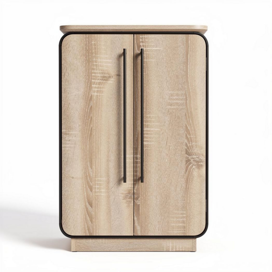 Wooden storage cabinet in natural finish with black handles 50 x 40 x 80cm