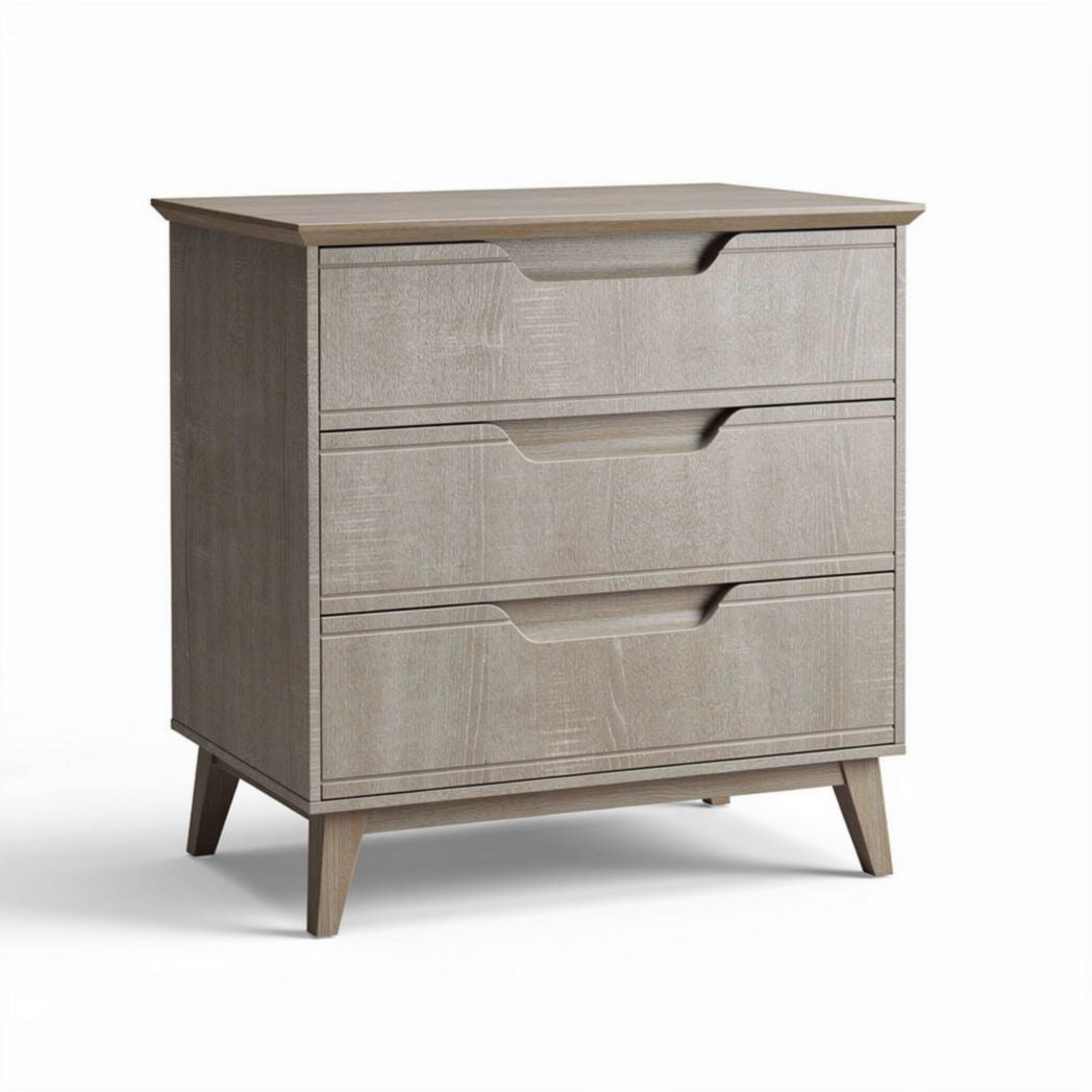 Modern three-drawer storage cabinet in light oak finish 80 x 50 x 95cm